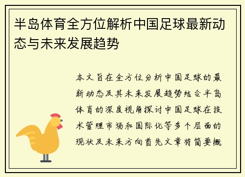 半岛体育全方位解析中国足球最新动态与未来发展趋势